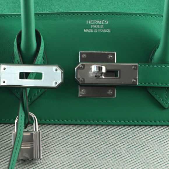 Hermes Fray Fray Birkin Bag Toile and Swift 35 Green, Neutral - Picture 7 of 8